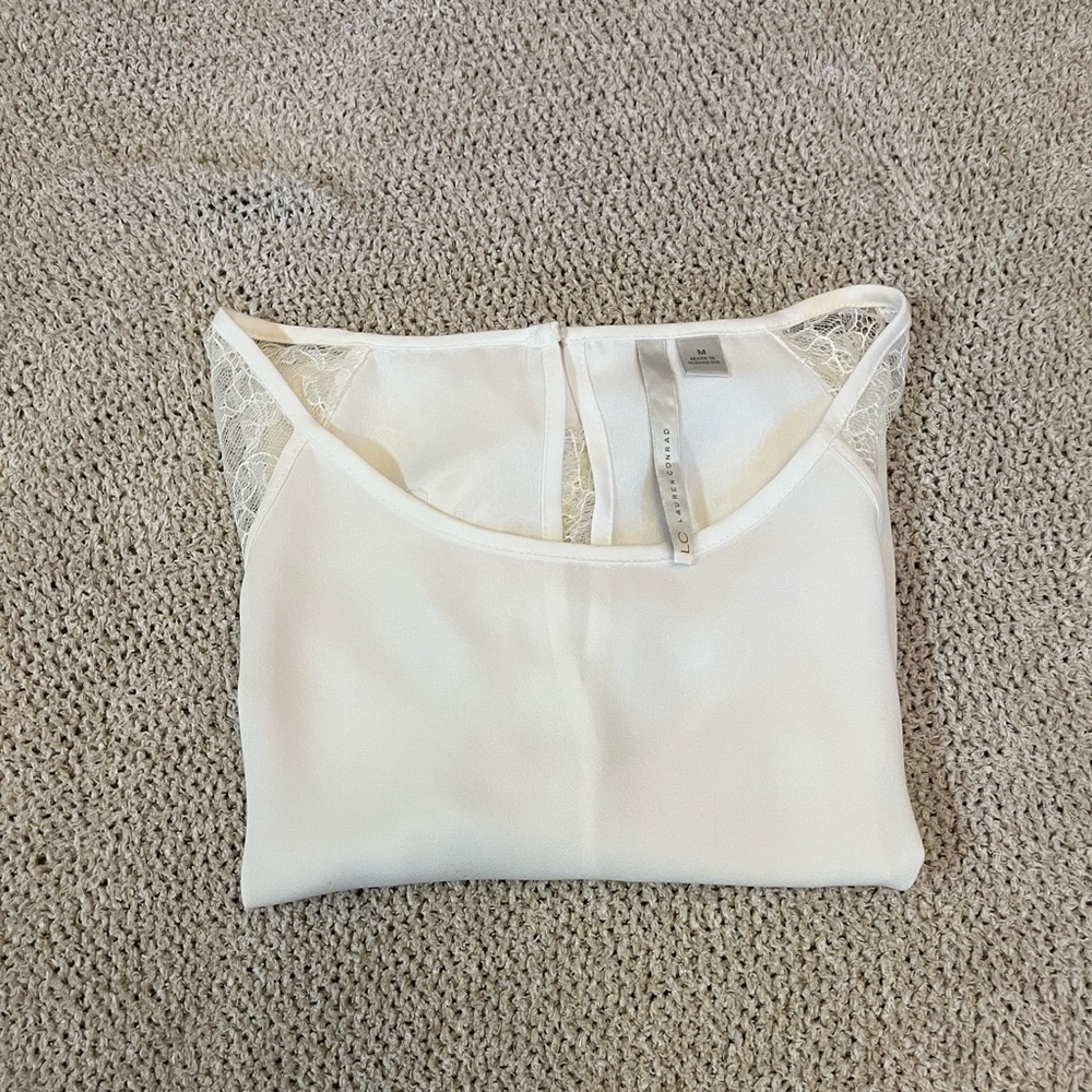 LC Lauren Conrad Cream Lace Accent Blouse